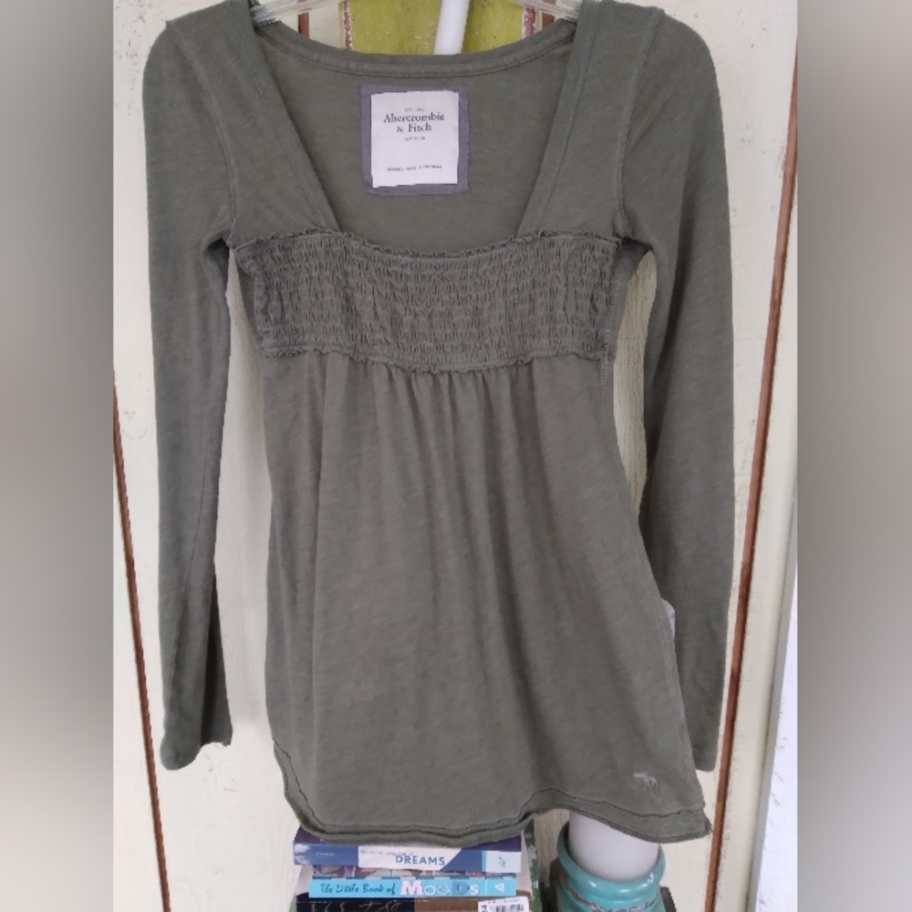 Iconic Abercrombie & Fitch babydoll top vintage green Y2k M